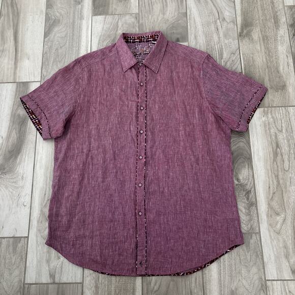 Robert Graham Shirt Mens Sz XL Pink Rose Linen Weave Heathered Button Up S/S - Picture 1 of 10